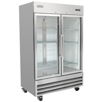 54" Two Section Reach In Refrigerator - (2) Left/Right Hinge Glass Doors by MOTAK – 56.69x35.04x83.46, In Description, Check Images, Model MSD-2DR-BAL-54-G-X