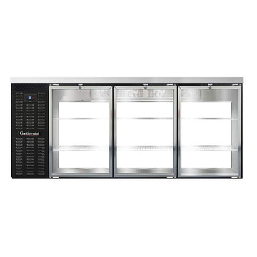 BBC79-GD-PT Three Section Glass Door Refrigerated Pass-Thru Back Bar Cooler by Continental Refrigerator – Commercial Grade