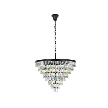 Josephine 29 Light Chandelier Black by Lighting Design – Iron and Crystal, Black