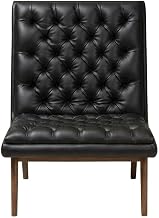 Furnifact Faux Leather-Upholstered Mid-Century Modern Lounge Chair with Walnut-Finished Wood Legs, Accent Chair for Living Room Bedroom, Black