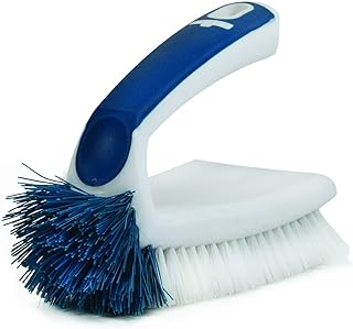 UNGER Multi-Purpose Counter and Fixture Scrub Brush, Non-Slip Small Household Cleaning Supplies, Removes Dirt and Grime from Bathroom Sinks, Kitchen Countertops, and Faucets