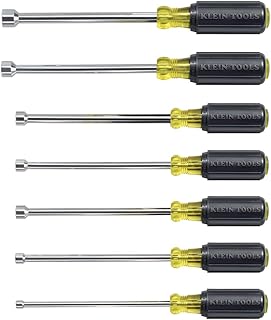 KLEIN TOOLS 647 Tool Set, Made in USA, Nut Drivers Sizes 3/16, 1/4, 5/16, 11/32, 3/8, 7/16, 1/2-Inch, Chrome-Plated 6-Inch Shafts, Cushion Grip, 7-Piece
