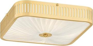 Hudson Valley Lighting Henri 4-Light Semi-Flush Mount | Aged Brass Square Fixture with Pleated Ivory Silk Shade | Modern Architectural Ceiling Light for Hallway or Bedroom | AH4704-AGB