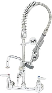 T&S Brass MPX-8WCN-08-CR Mini-PRU Wall Mount Faucet, 8" Swing Nozzle, CERAMA and B-0107-035, Club Handles, 8"
