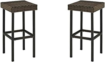 Brown Wicker Bar Stools Set of 2, Handwoven Patio Seating with Durable Frames for Outdoor Balcony, Garden, or Porch Use