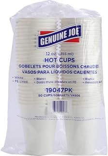 Genuine Joe GJO19047CT Polyurethane-Lined Single-Wall Disposable Hot Cup, 12-Ounce Capacity, White (Carton of 1000)