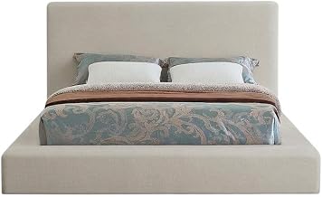Starlight Canyon Home Linen-Upholstered Platform Bed with Panel Headboard, King Upholstered Bed Frame with Headboard for Bedroom, Beige Linen Textured Fabric
