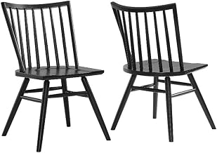 Modway Alvar Solid Ash Wood Modern Windsor Dining Chairs in Black Set of 2 – Mid-Century Spindle Back Chair Set for Kitchen and Dining Room