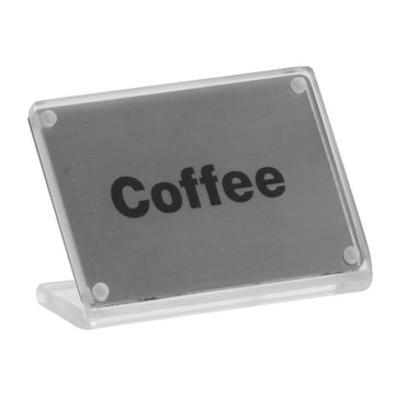 Beverage Sign "Coffee" - 3 5/16"L x 2 11/64"H by HUBERT – Large, Plastic, Clear, Model SBAS5