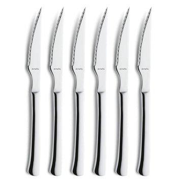 Chuletero Steak Knife Set on Hanging Card by Amefa – 22.5 cm, Stainless Steel, White, Pack of 6, Model 703800BC09BR6