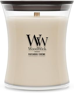 WoodWick Patchouli Crème Gifts for Women and Men, 9.7 oz Medium Hourglass Candle with Crackling Wick