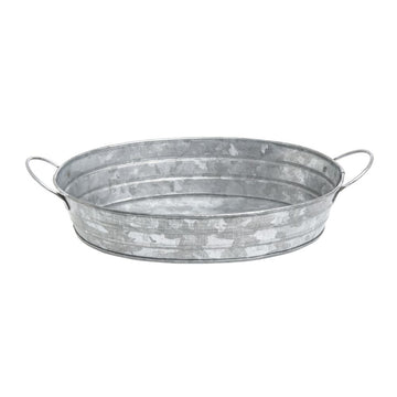 Galvanized Metal Serving Tray Oval - 11 1/4"L x 6 3/4"W x 2"H by HUBERT – Metal, Silver, Model DS-36954A