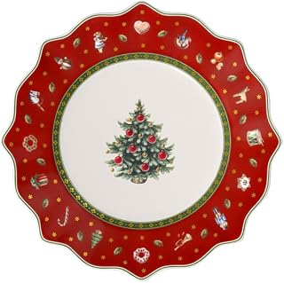 Villeroy & Boch Toy's Delight Breakfast Plate, Red | Red porcelain breakfast plate, dishwasher and microwave safe, brings festive nostalgia to a Christmas morning