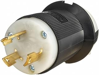 Hubbell Locking Plug, L5-30P, 30 A, 125V AC, Single Phase, 2 Pole, Spring Clamp Terminals, Black, White - 1 Each
