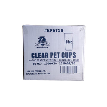 PET Clear Cup 16oz 20/50 cs by Empress – 19.88x15.83x17.52, 16.0 ounces, Polyethylene Terephthalate (PET), Check Images, Pack of 1000