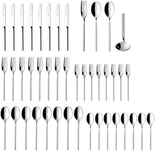 Villeroy & Boch NewWave Collection 64 Piece Flatware Set, Sleek, Tapered, Modern Design, 18/10 Stainless Steel, Service for 12, 4 Piece Serveware Set Included