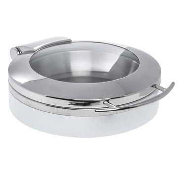 Expressly 4 1/2 Qt Round Stainless and White Induction Chafer by HUBERT – Small, Stainless Steel, White, Model J305-W