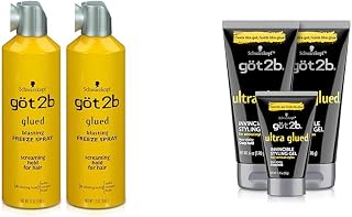 Got2B Glued Blasting Freeze Hairspray, 12 oz, Pack of 2 & Ultra Glued Invincible Styling Gel 2-6 oz Tubes + 1 Travel 1.25 oz Tube