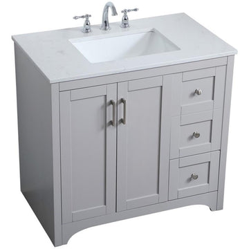 36 Inch Single Bathroom Vanity in Grey by Elegant Decor – 36"Lx22"Wx34"H, Engineered Wood, Grey, Model VF17036GR