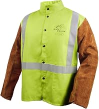 Black Stallion JH1012-LM Cotton/Cowhide Welding Jacket with Pass-Through, 30" 9 oz, Lime, 2X-Large