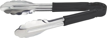 Winco 9" Black Plastic Serving Tongs | Color coded, Scalloped edges, Restaurant service, Great for Salads and Buffets