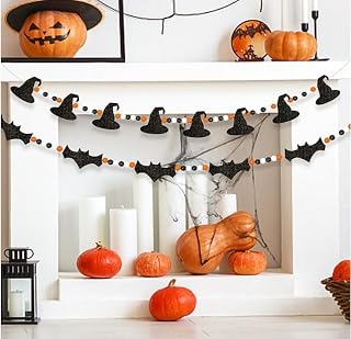 2 Pcs Halloween Bat Decorations Black Felt Bats with Witches Wood Beads Garland Scary Halloween Decoration for Fireplace Mantle Walls Haunted House Decoration (Black-2pcs)