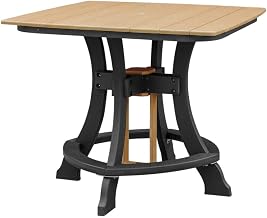 Cedar Counter Height Square Table with Black Base, Polyethylene, Multi-Color Finish, Outdoor Dining Furniture