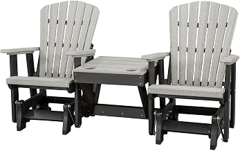 Gray Double Glider with Center Table, Light Gray Black, Polyethylene Patio Bench Seating, All-Weather Durable