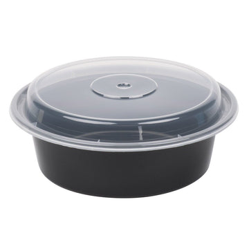 Newspring Pactiv NC729B Containers with Lids – 1 Compartment, Black/Clear, 32oz, 150 Bases and Lids