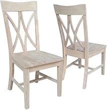 Furnifact Parawood Dining Chair Traditional Style Set of 2 Wooden Kitchen Chairs for Dining Room Table, Unfinished