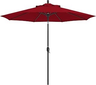 California Umbrella 8-Year Protection 9-Ft Patio Umbrella, Solstice Olefin Fade-Resistant Fabric, Crank Lift, Push Button Tilt, 8-Rib Heavy Duty Aluminum Frame, Stone Black Pole