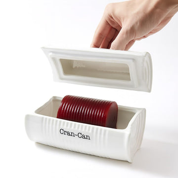 Eiqijci Cranberry Sauce Dish with Lid, Ceramic, White, 14-16 Oz