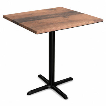 Glownary Excalibur Square Counter Height Table – Brown Wood Laminate Top with Black Steel Base, 36x36 Inch, Indoor Outdoor