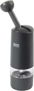 Kuhn Rikon Ratchet Grinder, Ceramic Spice Mill for Salt Pepper and Dried Herbs, Adjustable Coarse to Fine, Easy Refill, Ergonomic One Hand Spice Grinder, Seasoning Mill, Grey