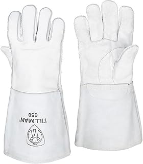 John Tillman Medium 14" Pearl Gray Top Grain Cowhide CottonFoam Lined Stick Welders Gloves with Welted Fingers and Kevlar Thread Locking Stitch (Carded) (TIL650M)