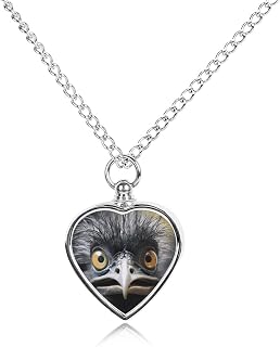 Emu Cremation Jewelry Urn Necklace for Ashes | Pet heart Urn Necklace Dog Cat Ashes Holder Memorial Locket Pendant with Long Chain, Cremation Urn Necklace for Pets Lovers