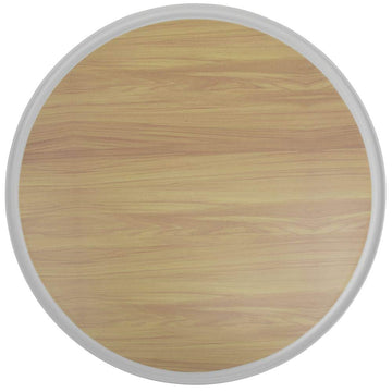 Round Faux Light Wood Melamine Tray with White Border - 16"D by HUBERT – Melamine, White, Model H0293-WHITE