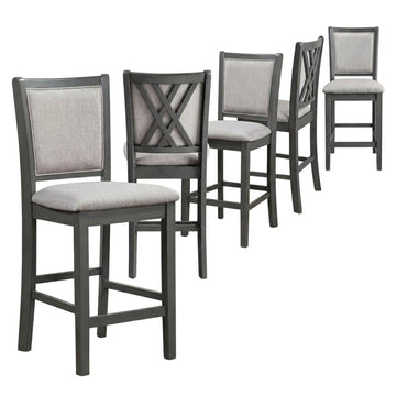 Solid Wood Dining Chairs with Polyester Seat by Starlight Canyon Home – Solid + Manufactured Wood, Polyester, Grey, Pack of 6