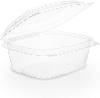 Vegware Compostable 8oz Hinged Clear Deli Containers, Case of 300, PLA Plastic Meal Prep, To Go Box With Lid, Made from PLA, A Renewable Material Made from Plants, Tight Seal for Freshness