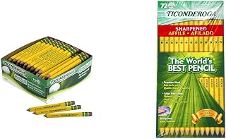 Ticonderoga Golf Pencils With Erasers, #2 HB Lead, Yellow, Pack Of 72 & Pencils, Wood-Cased, Pre-Sharpened, #2 HB Soft, Yellow, 72 Count