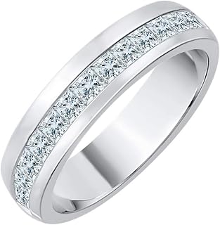 Channel Set Princess Cut Diamond Wedding Band in 10K White Gold (3/8 cttw, H-I, I2-I3) (Size-7)