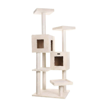 Pressed Wood Cat Tree with Dual Condos by Bison Pets – Engineered Wood, Beige