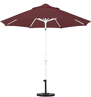 California Umbrella 9' Round Aluminum Market Umbrella, Crank Lift, Collar Tilt, Bronze Pole, Pacifica Pacific Blue