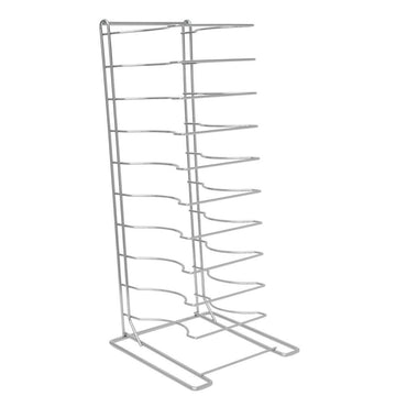 Chrome Plated 10-Shelf Pizza Pan Rack for 2.25"D Pans 16"L x 16"W x 27.5"H by HUBERT – 2"D x 16"W x 27.5"H, Alloy Steel, Silver, Model DS-37189-B