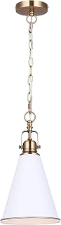 Canarm Ltd. Melrose Lane 1-Light Pendant Light, White and Gold Cone Shade with Adjustable Chain, Modern Farmhouse Lighting for Kitchen Island or Dining Room