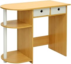 White Laptop Notebook Computer Desk with Beech Finish, Spacious Surface, Modern Design, Durable Construction and Versatile Use