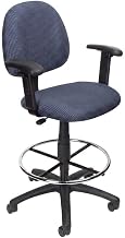 Tweed-Upholstered Drafting Stool with Footring and Adjustable Arms, Ergonomic Height-Adjustable Task Stool for Office