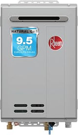 Rheem RTG Series 9.5 GPM Natural Gas Tankless Water Heater Outdoor | 199,900 BTUs High Efficiency On Demand, Continuous Hot Water | Non-Condensing | WiFi Enabled