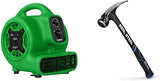 XPOWER P-230AT Mini Mighty 1/4 HP 925 CFM Centrifugal Air Mover, Carpet Dryer, Floor Fan, Blower, Stackable, Daisy Chain, Green & Real Steel 0517 Milled Face Framing Hammer with Rip Claw, 21 oz