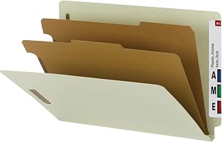 SMEAD 100% Recycled End Tab Classification Folder, 2 Dividers, 2" Expansion, Legal Size, Gray/Green, 10 per Box (29802) (Pack of 5)